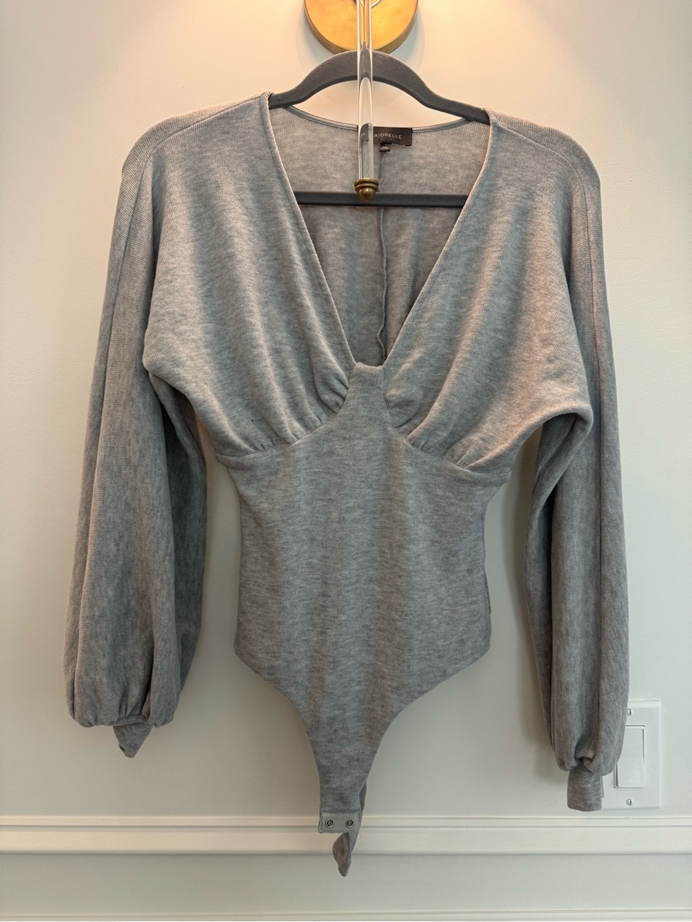 Revolve Majorelle Gray V-Neck Long Sleeve Bodysuit